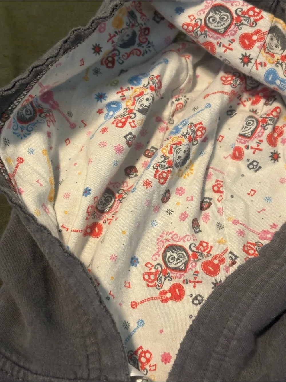 Disney Coco Gray Girls' Hooded Zip Sweatshirt with Colorful Embroidery
